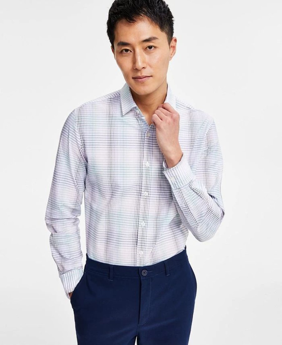 Casual Button-Down Shirts * | Alfani Men'S Regular-Fit Gradient Plaid Long-Sleeve Button-Up Shirt, Created For Macy'S