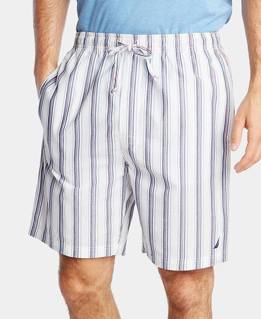 Pajamas & Robes * | Nautica Men'S Cotton Striped Pajama Shorts Bright White