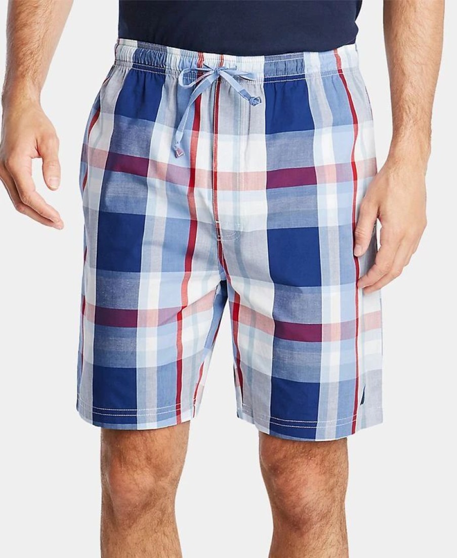 Pajamas & Robes * | Nautica Men'S Cotton Plaid Pajama Shorts Blue Depths