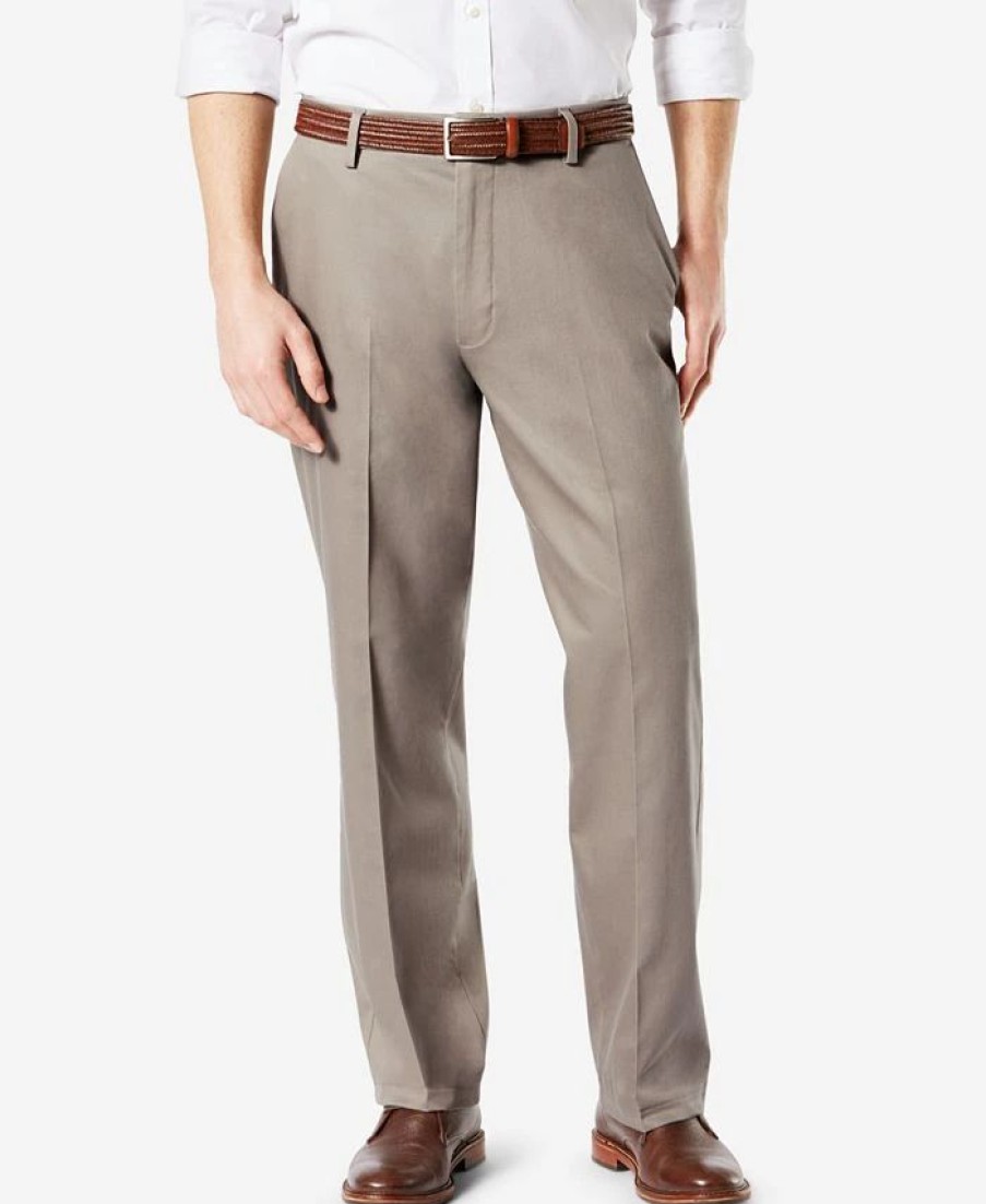 Pants * | Dockers Men'S Signature Lux Cotton Relaxed Fit Creased Stretch Khaki Pants