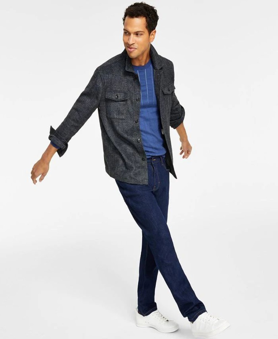 All Men'S Clothing * | Alfani Men'S Brushed Herringbone Dual-Pocket Shirt-Jacket, Double-Knit Sweater & Rinse Straight Fit Stretch Jeans, Created For Macy'S