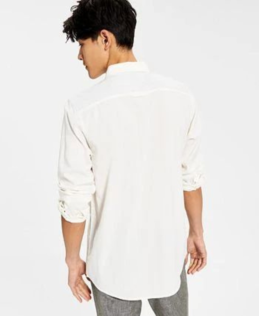 Casual Button-Down Shirts * | Sun + Stone Men'S Sandro Dobby Long-Sleeve Button-Up Shirt, Created For Macy'S Vintage White