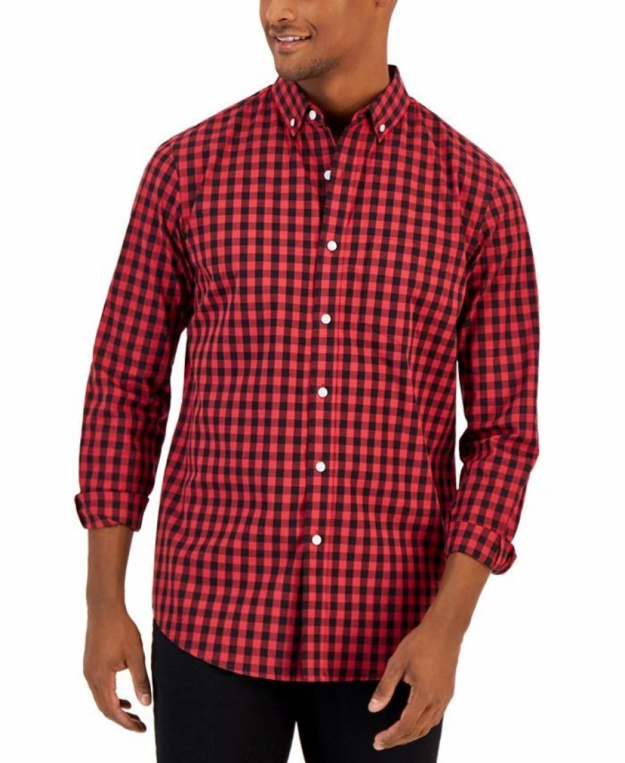 Casual Button-Down Shirts * | Club Room Men'S Grant Classic-Fit Check Button-Down Poplin Shirt, Created For Macy'S Karanda Red