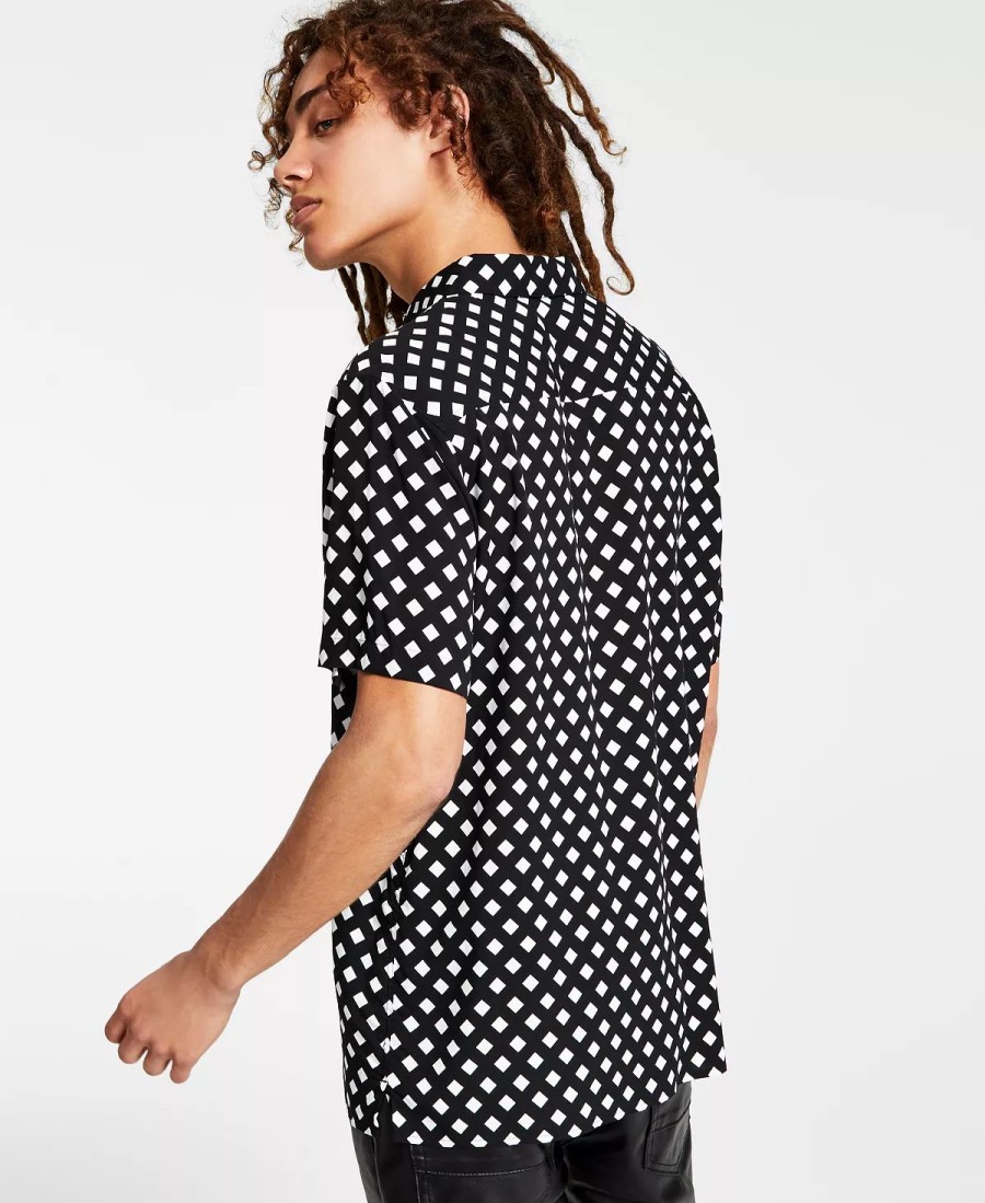 Casual Button-Down Shirts * | Inc International Concepts .N.C. International Concepts Men'S Regular-Fit Diamond Geo-Print Shirt, Created For Macy'S Deep Black