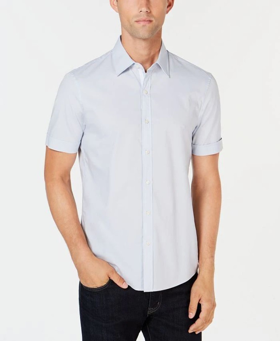 Casual Button-Down Shirts * | Michael Kors N'S Solid Stretch Shirt Ice Blue