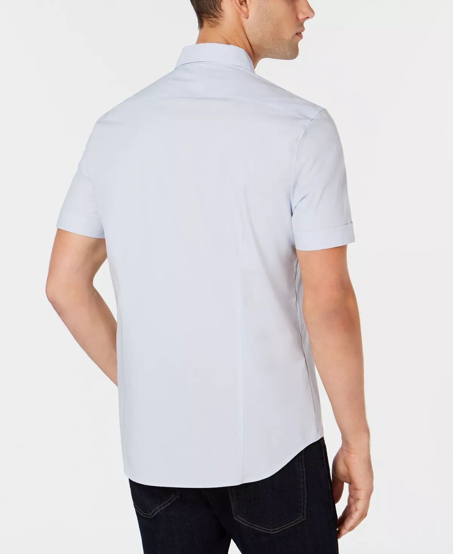 Casual Button-Down Shirts * | Michael Kors N'S Solid Stretch Shirt Ice Blue