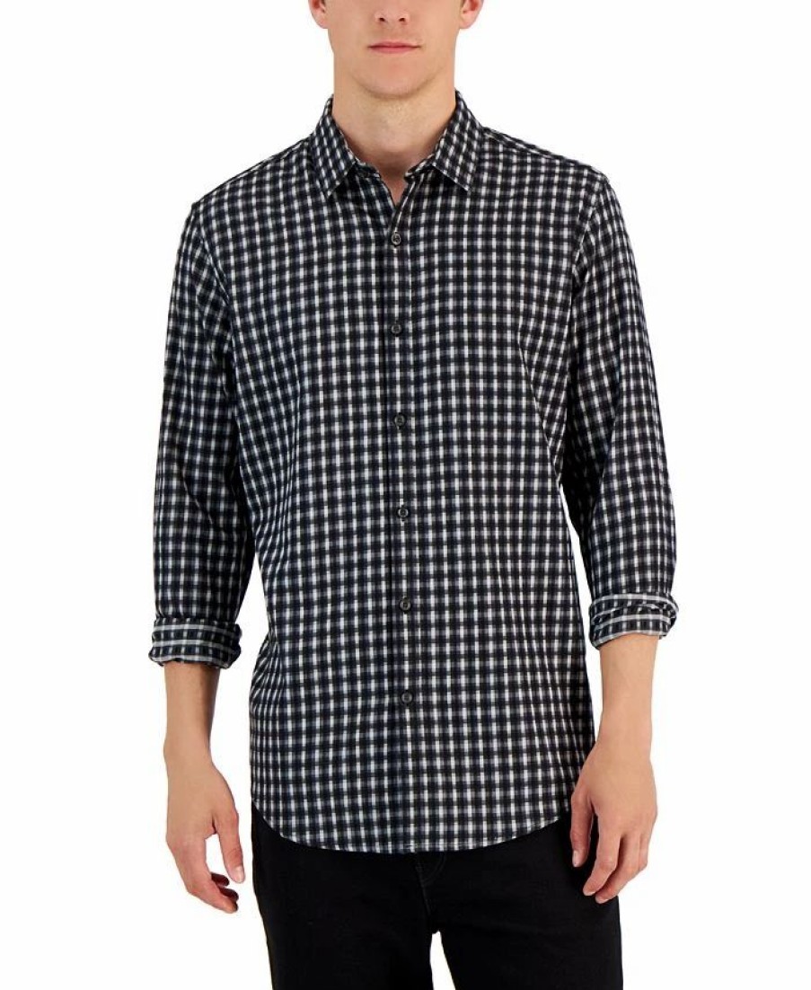 Casual Button-Down Shirts * | Alfani Men'S Check-Print Shirt, Created For Macy'S Black Combo