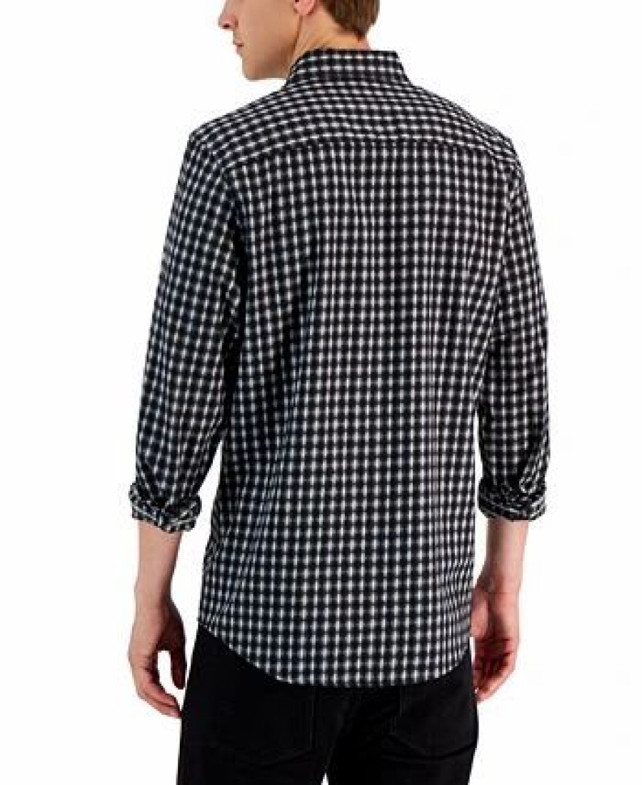 Casual Button-Down Shirts * | Alfani Men'S Check-Print Shirt, Created For Macy'S Black Combo