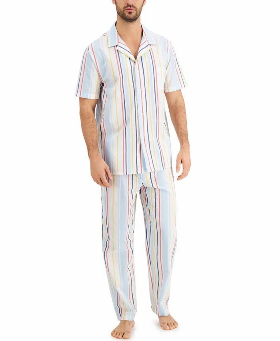 Pajamas & Robes * | Club Room Men'S Striped Pajamas, Created For Macy'S White