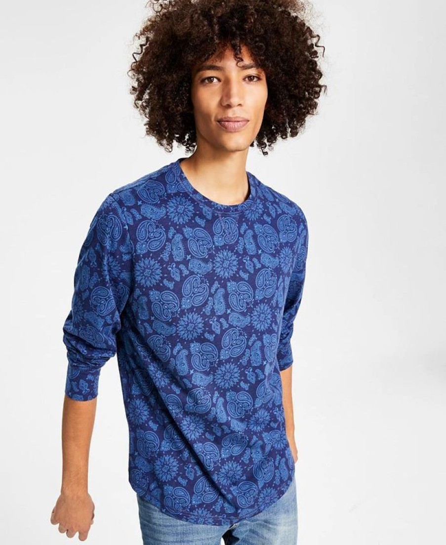 Pajamas & Robes * | Sun + Stone Men'S Bandana-Print Long-Sleeve T-Shirt, Created For Macy'S Navy Academy