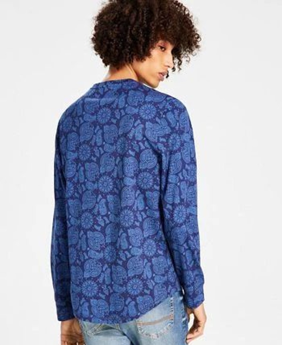 Pajamas & Robes * | Sun + Stone Men'S Bandana-Print Long-Sleeve T-Shirt, Created For Macy'S Navy Academy