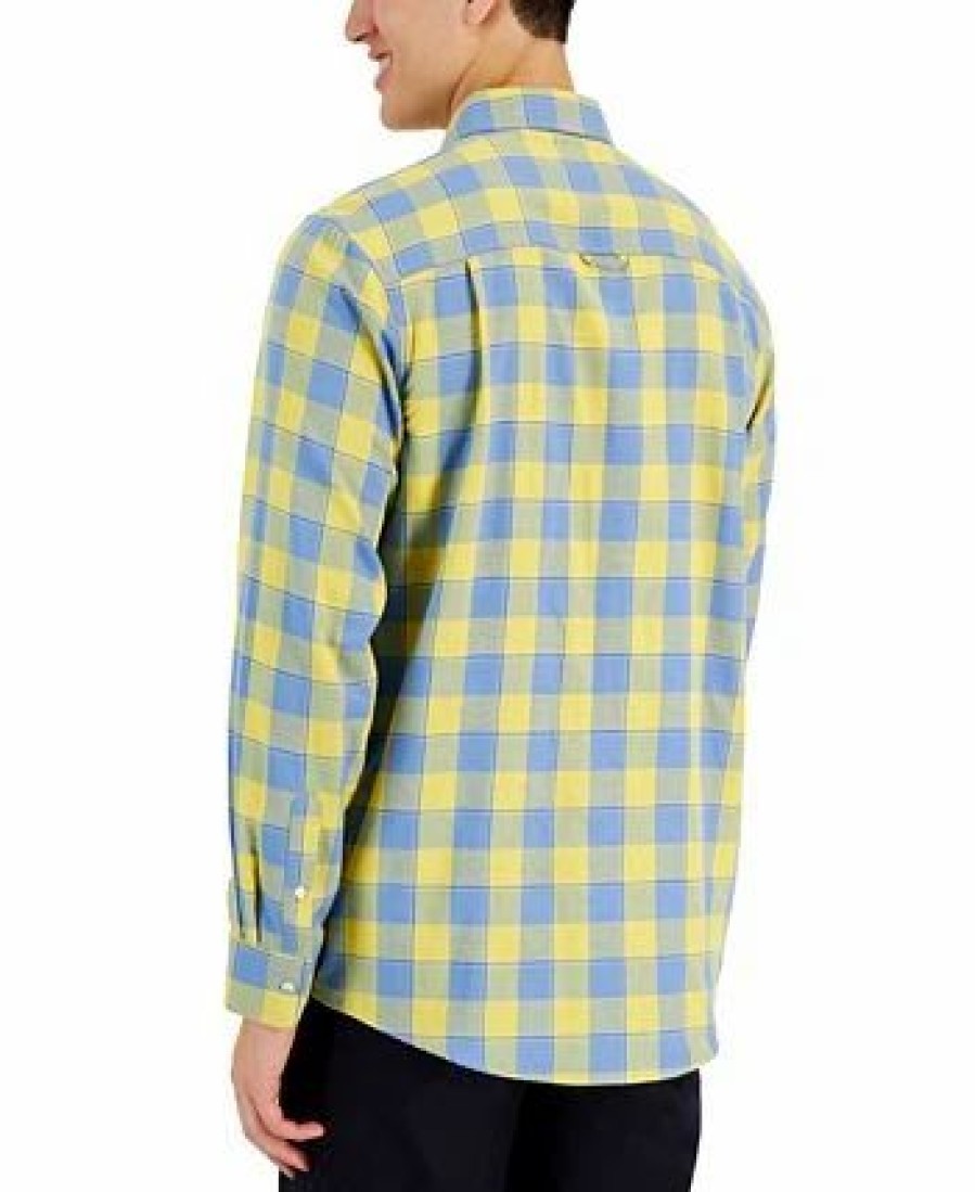 Casual Button-Down Shirts * | Club Room Men'S Tac Plaid Double Faced Woven Long-Sleeve Shirt, Created For Macy'S Maize Gold