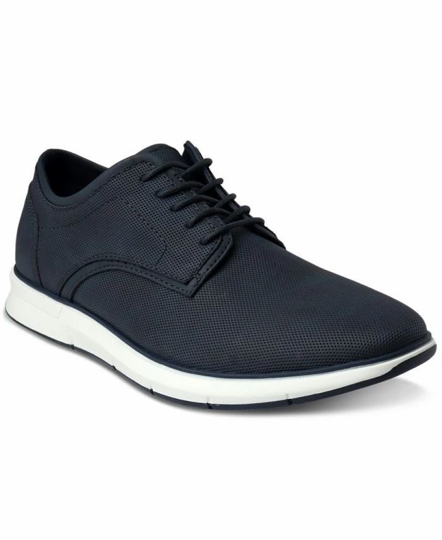 All Men'S Shoes * | Alfani Men'S Textured Faux-Leather Lace-Up Sneakers, Created For Macy'S Blue