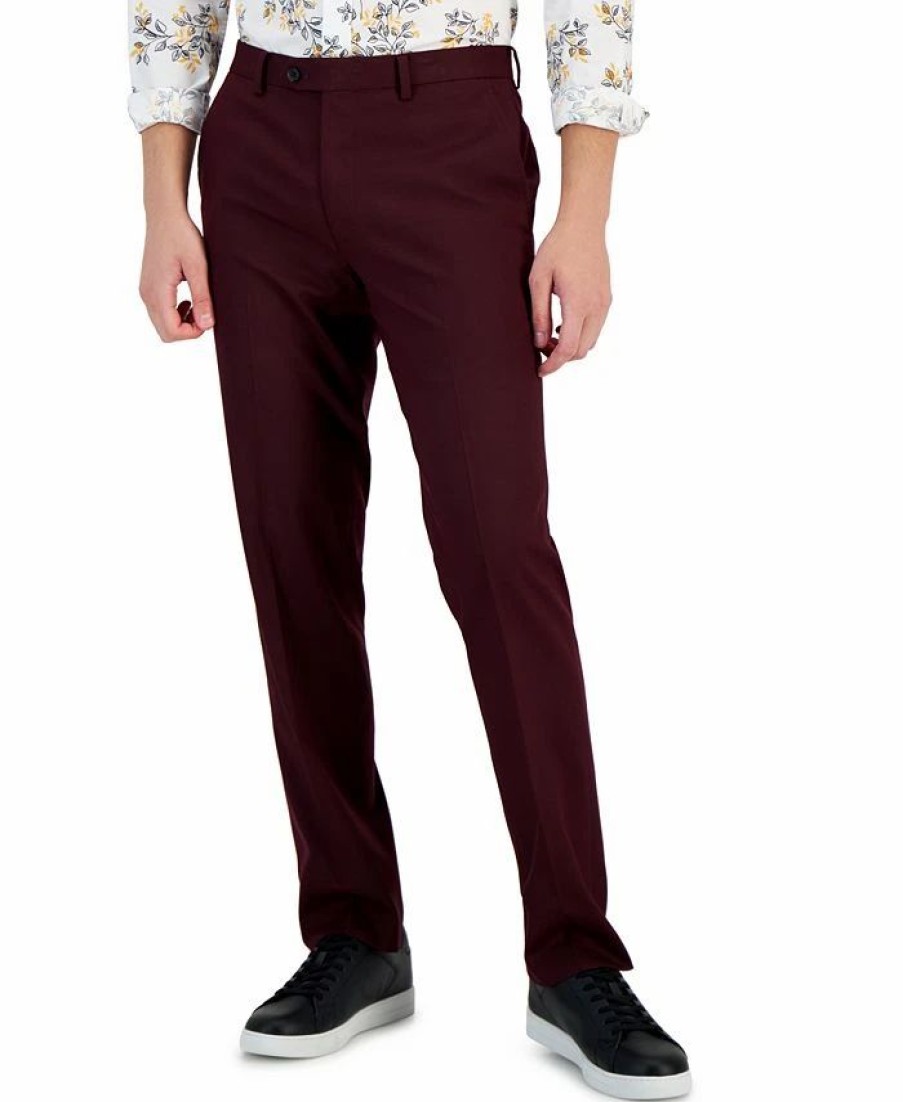 Pants * | Bar Iii Men'S Slim-Fit Solid Suit Pants, Created For Macy'S Burgundy