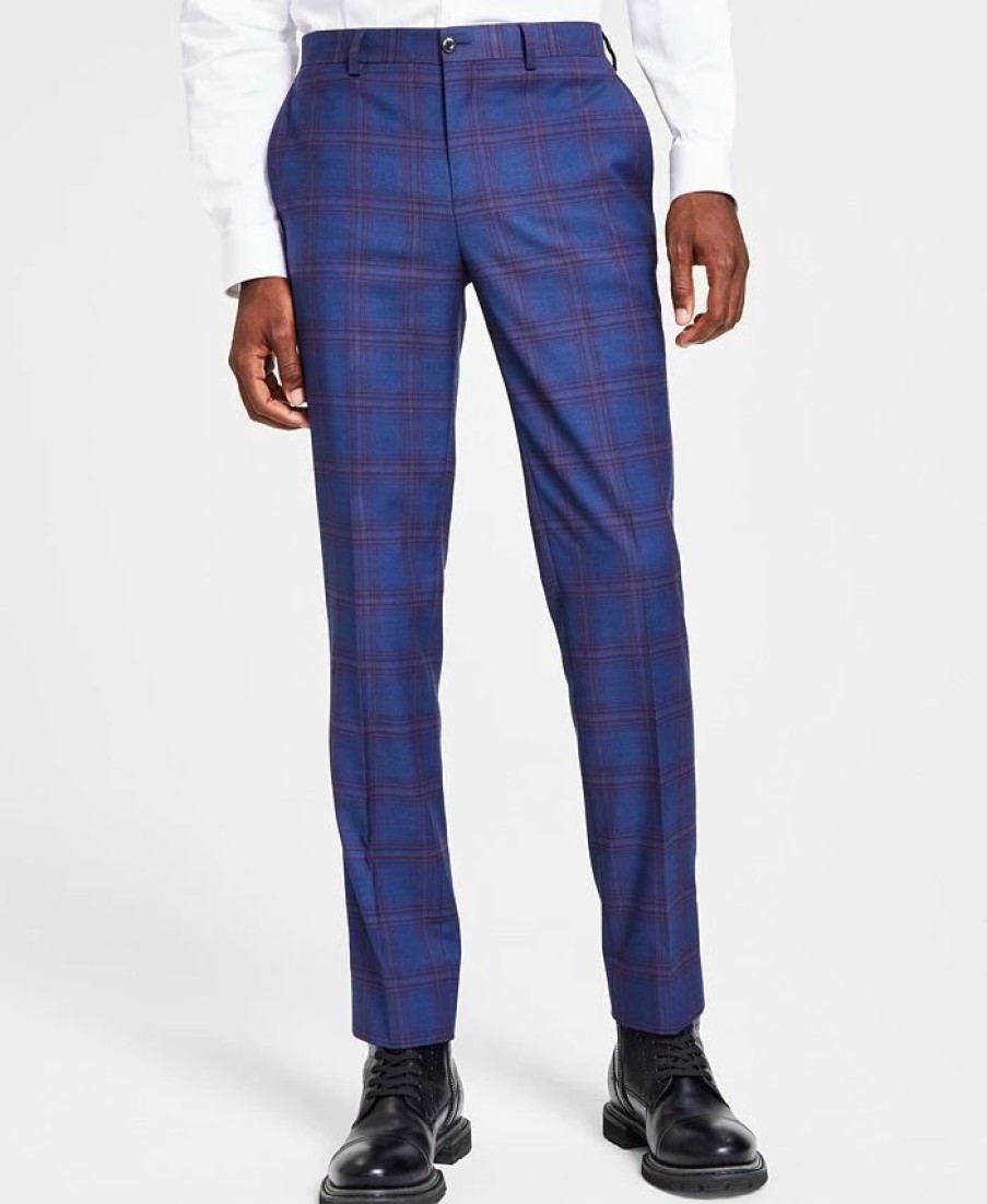 Pants * | Inc International Concepts Men'S Sean Slim Fit Plaid Pants, Created For Macy'S Basic Navy