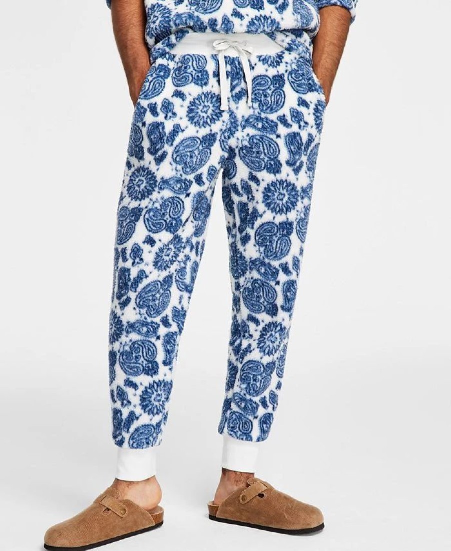 Pants * | Sun + Stone Men'S Regular-Fit Paisley Bandana-Print Fleece Joggers, Created For Macy'S Vintage White Combo