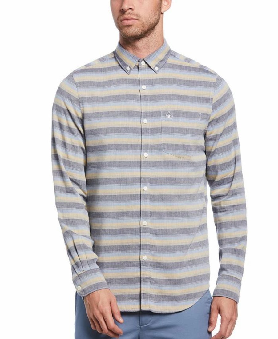 Casual Button-Down Shirts * | Original Penguin Men'S Slim-Fit Woven Double Stripe Shirt Spring Lak