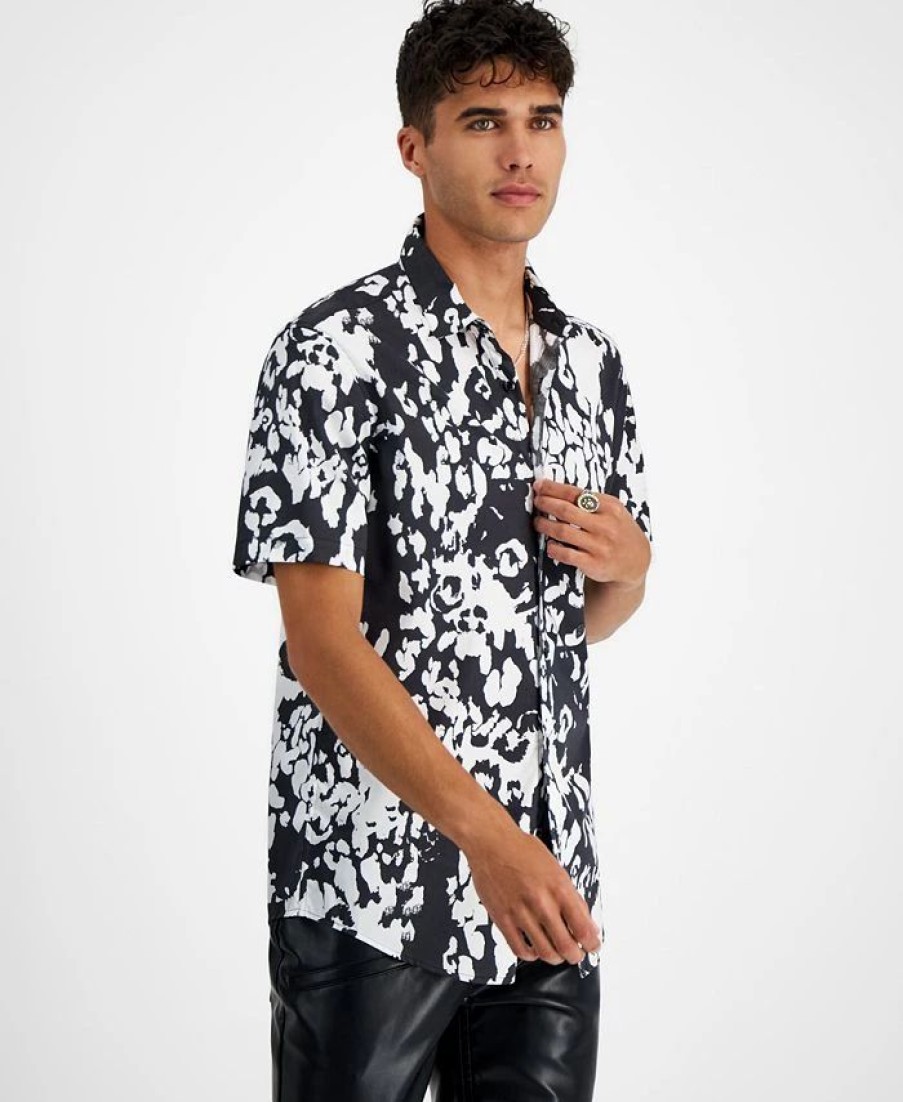 Casual Button-Down Shirts * | Inc International Concepts Men'S Cheetah Short-Sleeve Button-Up Shirt, Created For Macy'S Antique White