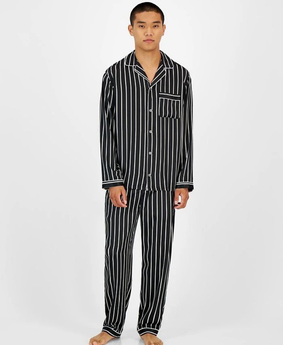 Pajamas & Robes * | Inc International Concepts .N.C. International Concetps Men'S 2-Pc. Stripe Pajama Set, Created For Macy'S Black/White