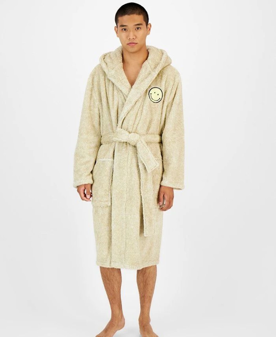 Pajamas & Robes * | Sun + Stone Men'S Smiley Embroidered Hooded Fleece Robe, Created For Macy'S Tan