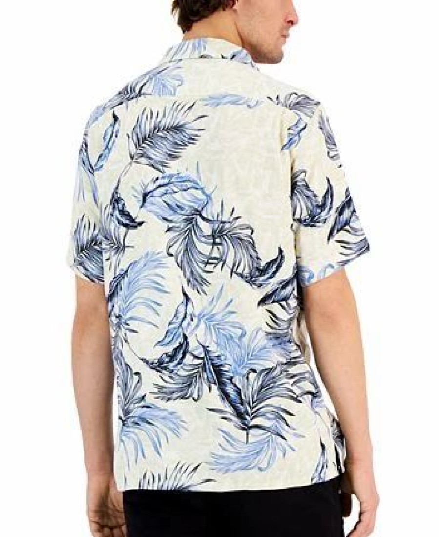 Casual Button-Down Shirts * | Club Room Men'S Tropical Leaves Shirt, Created For Macy'S Bright White