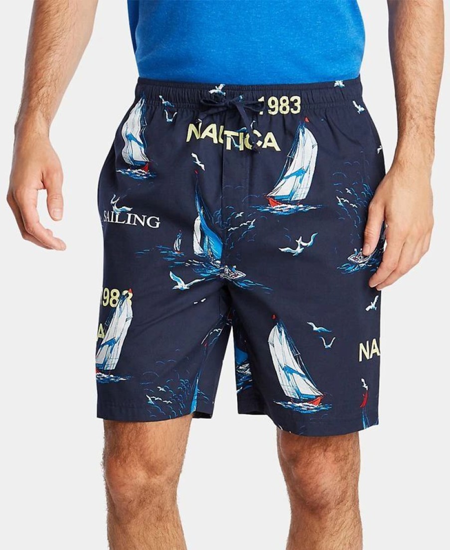 Pajamas & Robes * | Nautica Men'S Cotton Sailboat-Print Pajama Shorts Navy