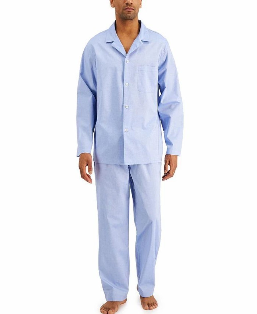 Pajamas & Robes * | Club Room Men'S 2-Pc. Solid Oxford Pajama Set, Created For Macy'S Blue White