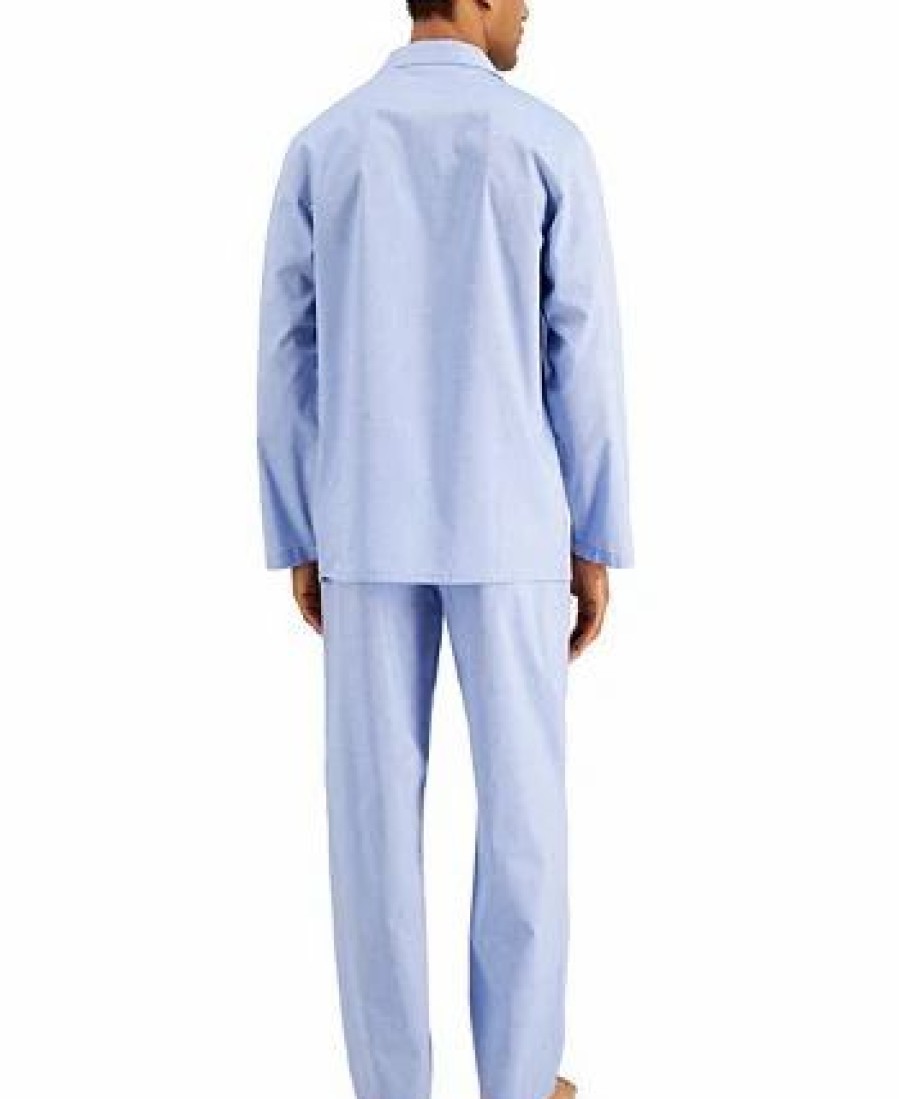 Pajamas & Robes * | Club Room Men'S 2-Pc. Solid Oxford Pajama Set, Created For Macy'S Blue White