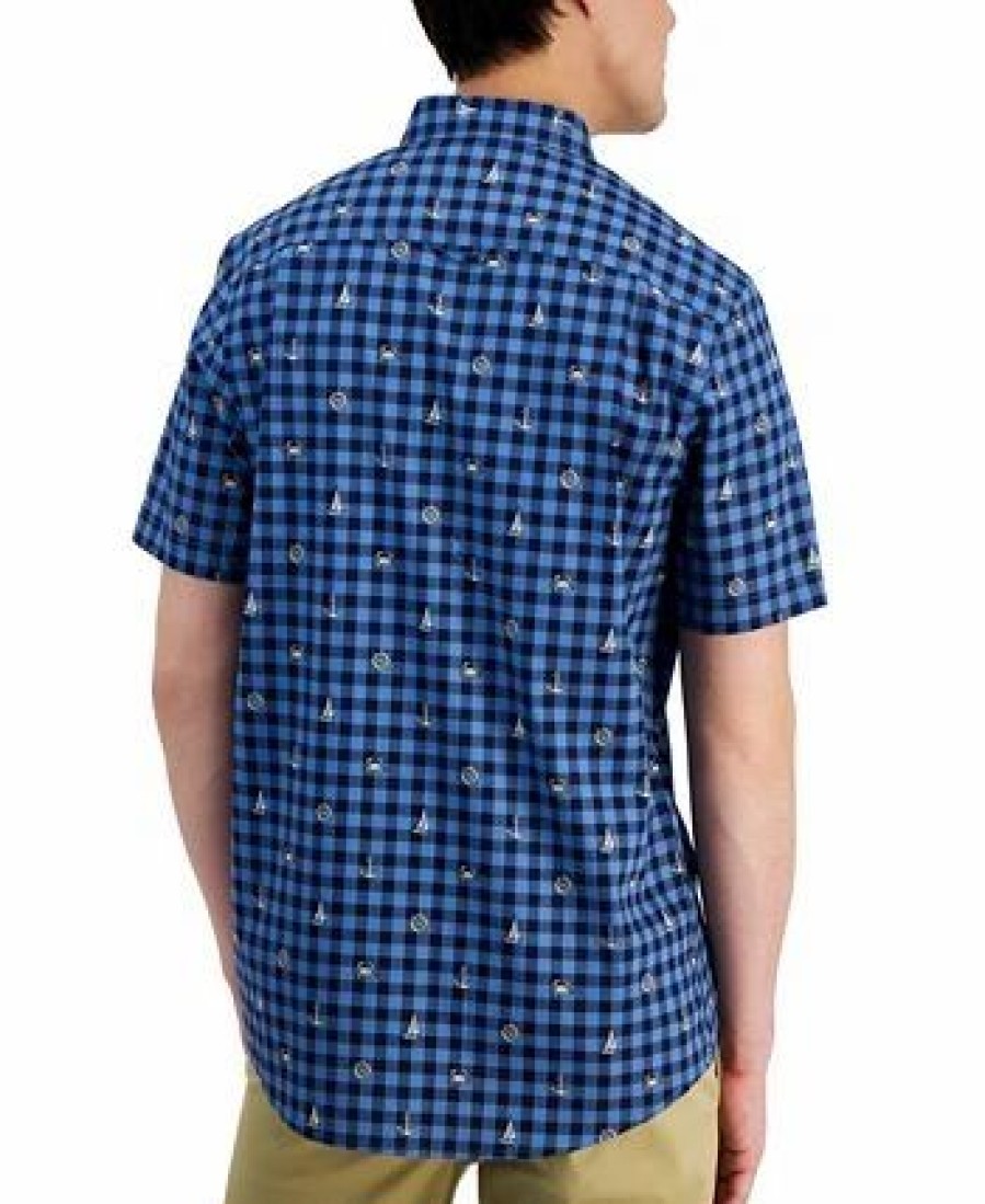 Casual Button-Down Shirts * | Club Room Men'S Peter Classic-Fit Maritime-Print Check Button-Down Poplin Shirt, Created For Macy'S Navy Blue