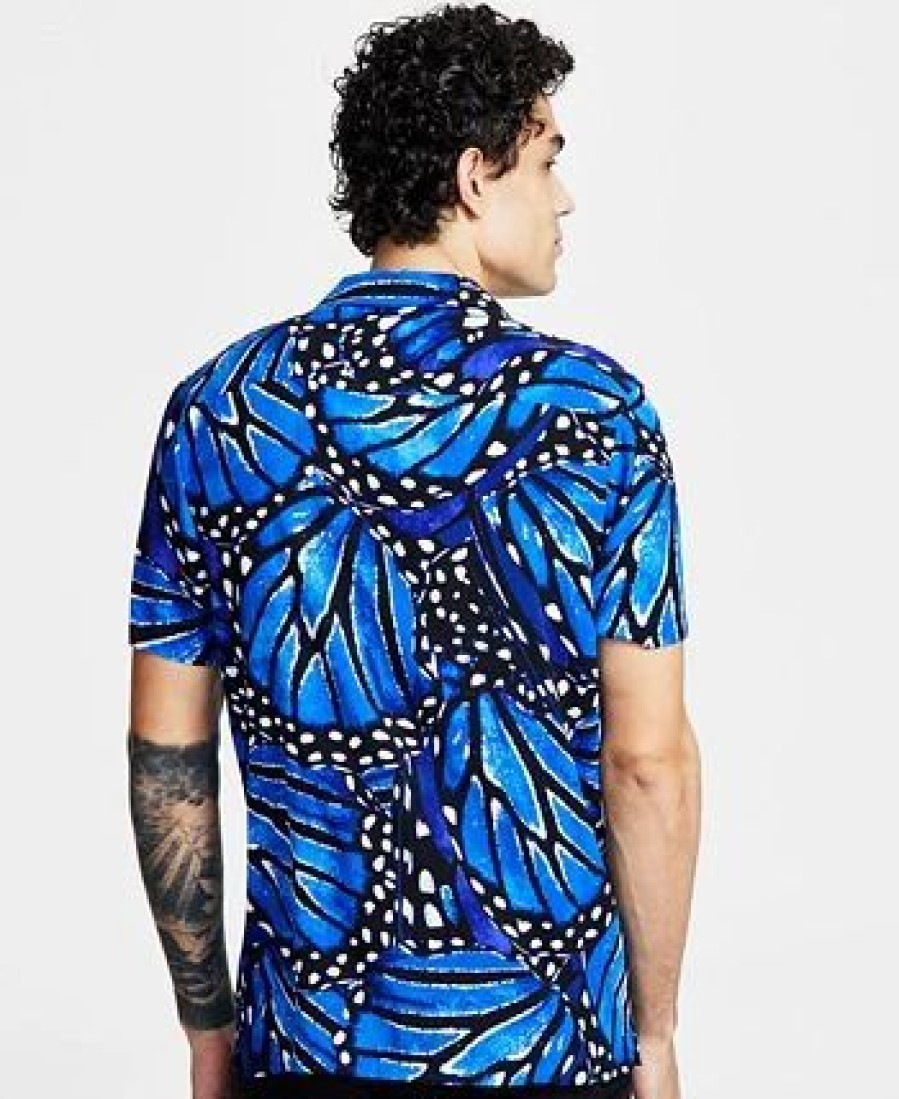 Casual Button-Down Shirts * | Inc International Concepts Men'S Regular-Fit Butterfly Short-Sleeve Shirt, Created For Macy'S Beaucoup Blue