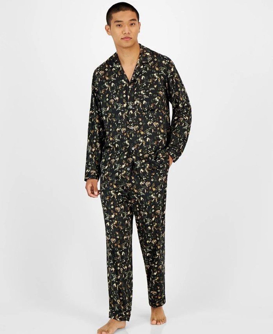 Pajamas & Robes * | Inc International Concepts .N.C. International Concepts Men'S 2-Pc. Floral-Print Pajama Set, Created For Macy'S Black/Green