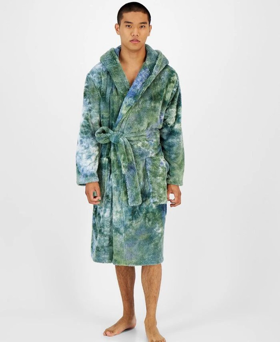 Pajamas & Robes * | Sun + Stone Men'S Tie-Dyed Hooded Fleece Robe, Created For Macy'S Rain Wash Tofu