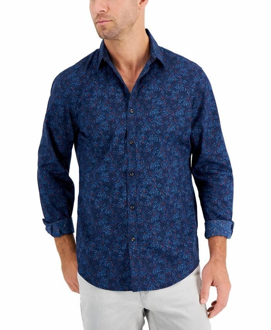 Casual Button-Down Shirts * | Alfani Men'S Entour Leaf-Print Shirt, Created For Macy'S