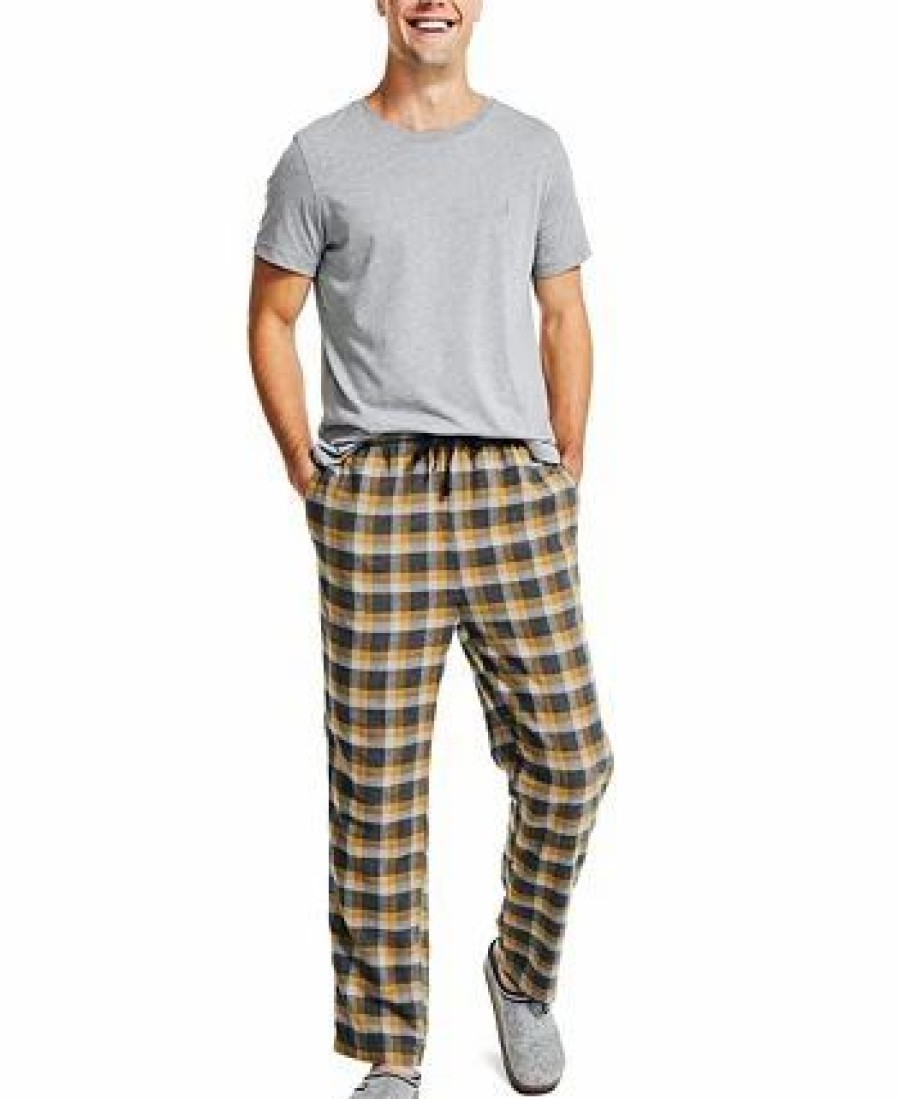 Pajamas & Robes * | Nautica Men'S 2-Pc. Classic-Fit Solid T-Shirt & Plaid Flannel Pajama Pants Set Grey Htr