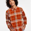 Casual Button-Down Shirts * | Sun + Stone Men'S Paulie Regular-Fit Plaid Flannel Shirt, Created For Macy'S Caramel Cafe