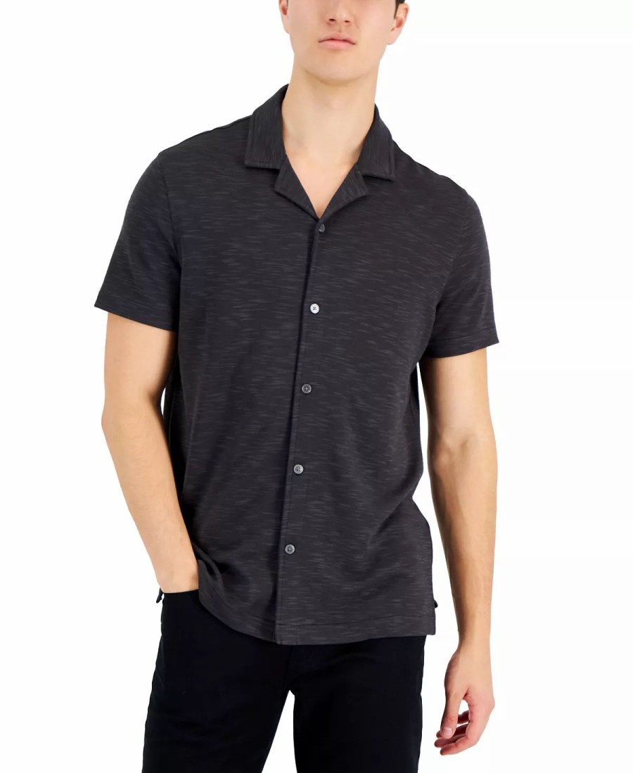 Casual Button-Down Shirts * | Alfani Men'S Slub Pique Textured Short-Sleeve Camp Collar Shirt, Created For Macy'S