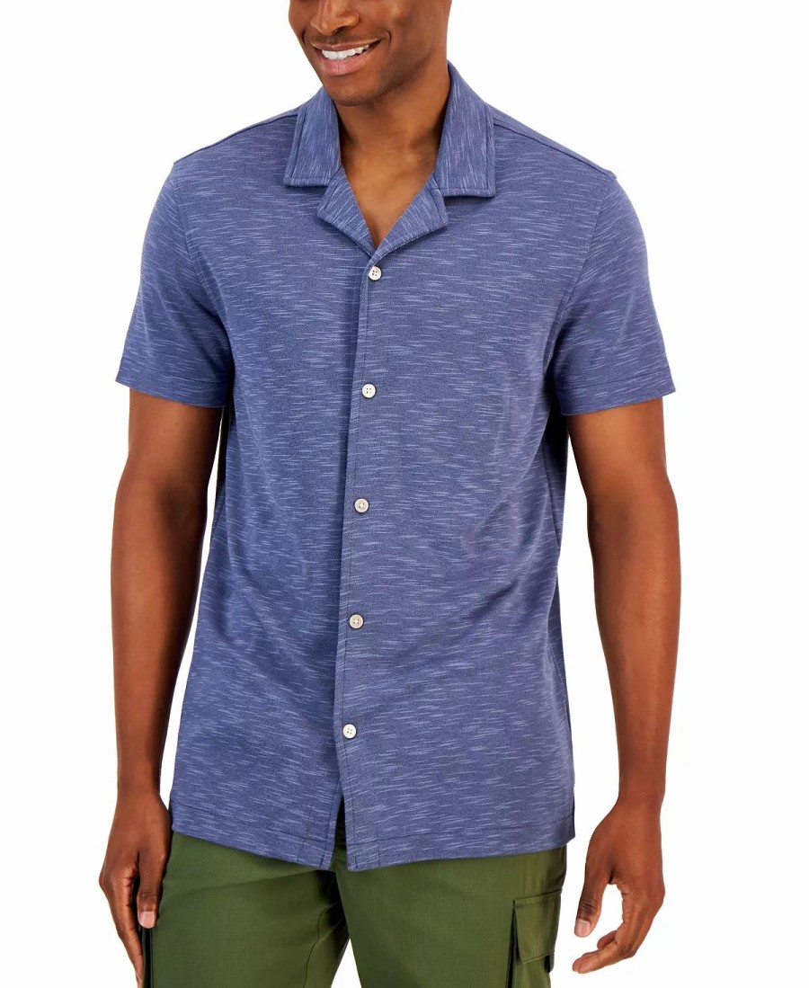 Casual Button-Down Shirts * | Alfani Men'S Slub Pique Textured Short-Sleeve Camp Collar Shirt, Created For Macy'S