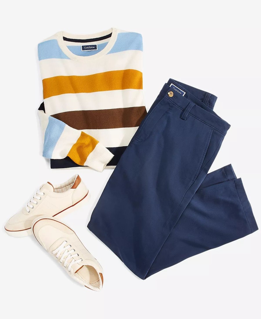 All Men'S Clothing * | Club Room Men'S Merino Stripe Sweater & Four Way Stretch Pants, Created For Macy'S