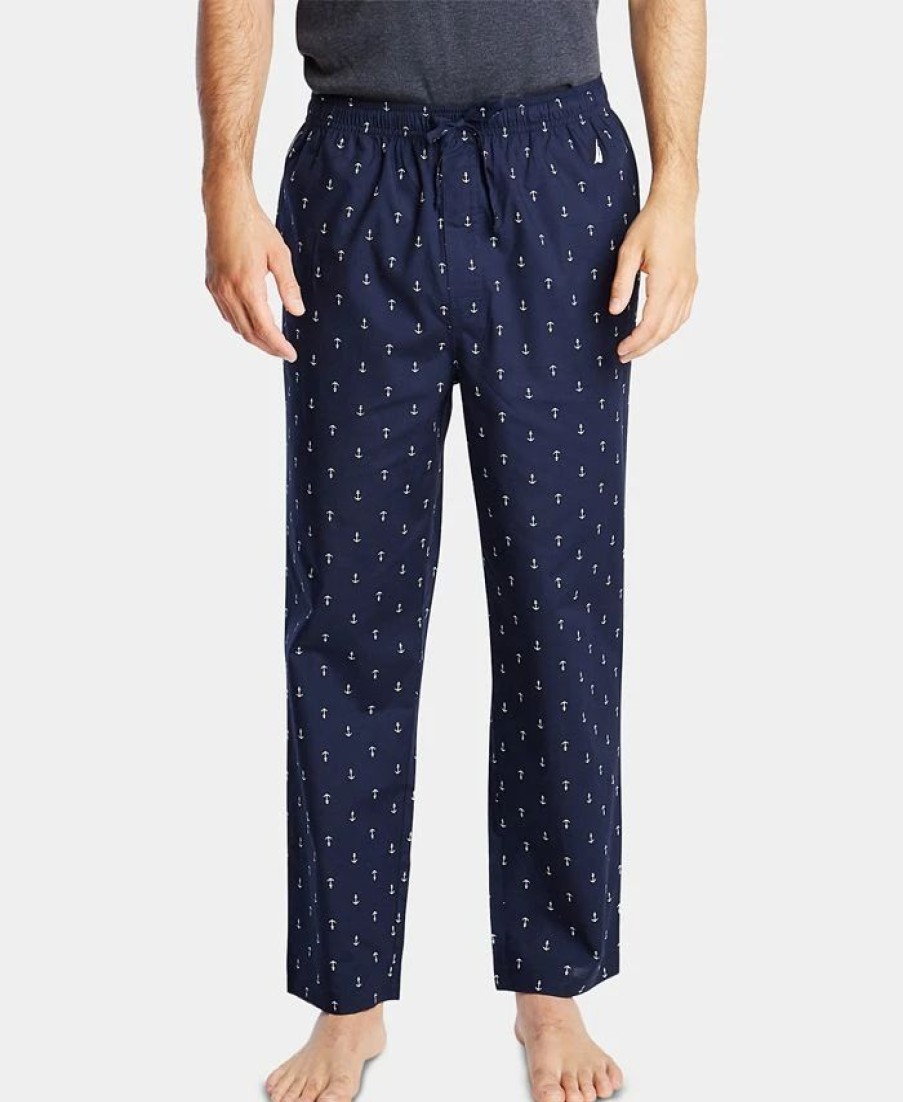 Pajamas & Robes * | Nautica Men'S Cotton Anchor-Print Pajama Pants Maritime Navy