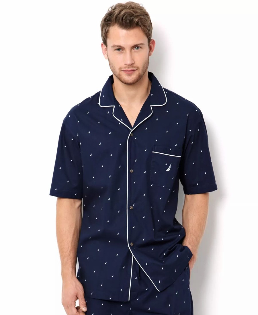 Pajamas & Robes * | Nautica Men'S Signature Pajama Shirt Maritime Navy