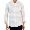 Casual Button-Down Shirts * | Club Room Timon Long Sleeve Multicolor Windowpane Oxford Shirt, Created For Macy'S Bright White