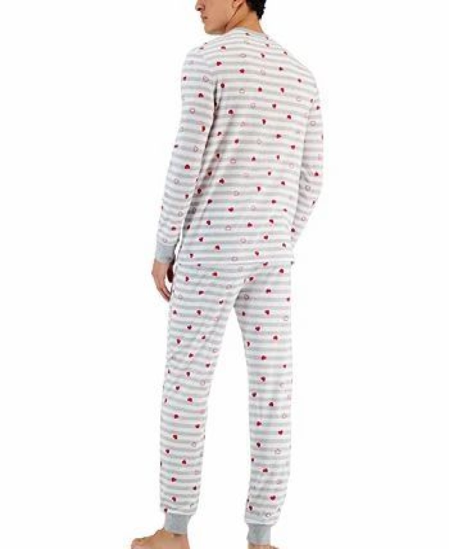 Pajamas & Robes * | Family Pajamas Men'S Hearts Striped Valentine'S Day Matching Pajama Set, Created For Macy'S Grey Heart Stripe