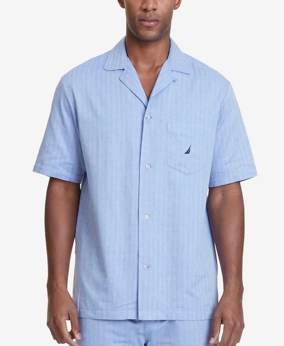 Pajamas & Robes * | Nautica Men'S Herringbone Comfort Cotton Pajama Shirt Cornflower