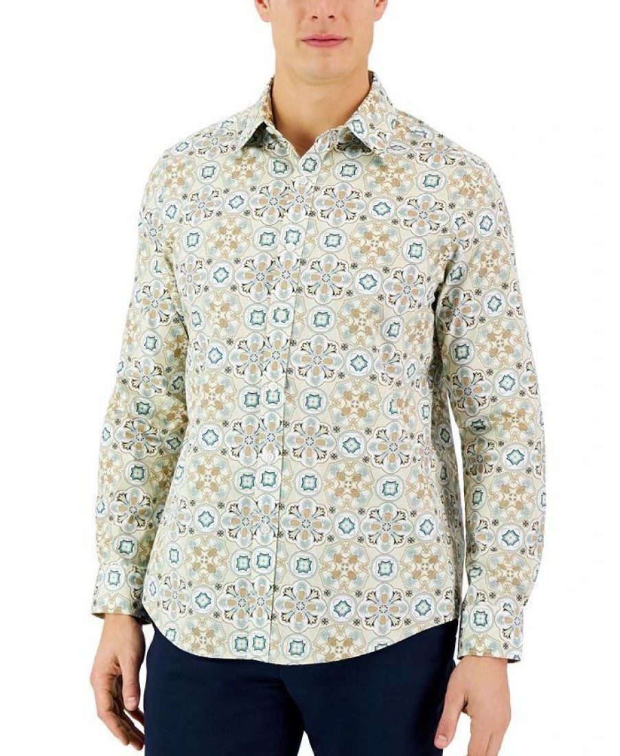 Casual Button-Down Shirts * | Club Room Men'S Long-Sleeve Larry Medallion Refined Woven Shirt, Created For Macy'S Safari Combo