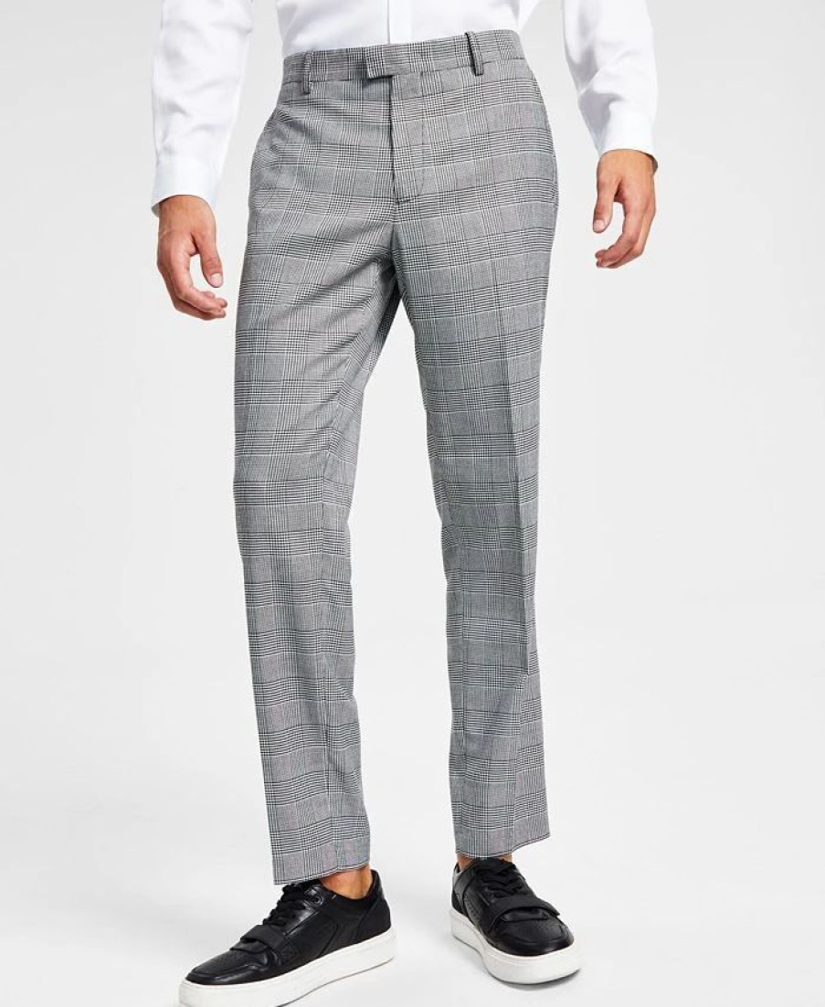 Pants * | Inc International Concepts Men'S Slim-Fit Glen Plaid Pants, Created For Macy'S Deep Black