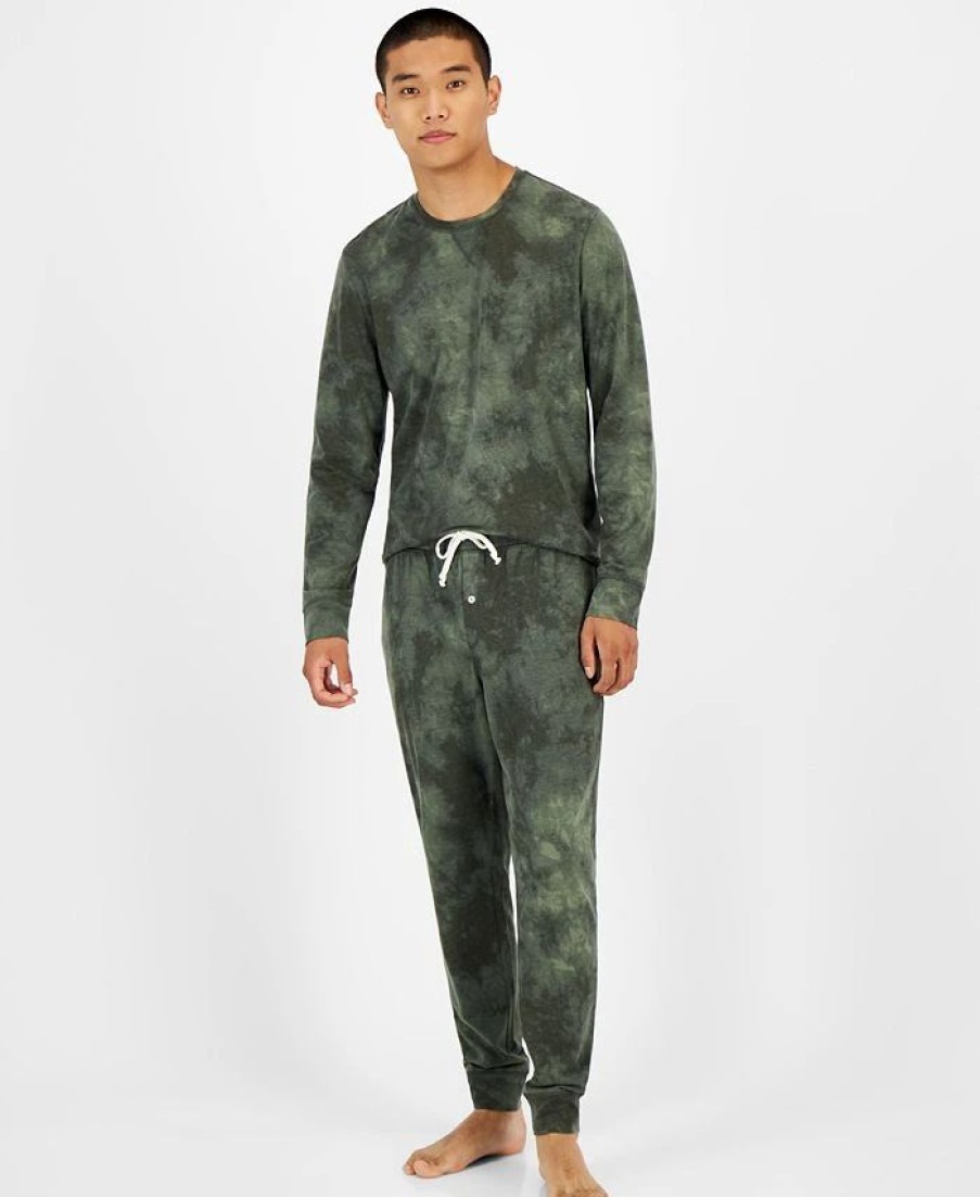 Pajamas & Robes * | Sun + Stone Men'S Tie-Dyed Long-Sleeve Pajama T-Shirt, Created For Macy'S Deep Deths