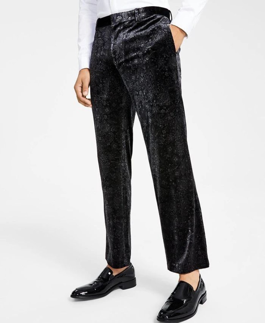 Pants * | Inc International Concepts Men'S Slim-Fit Paisley Velvet Suit Pants, Created For Macy'S Deep Black