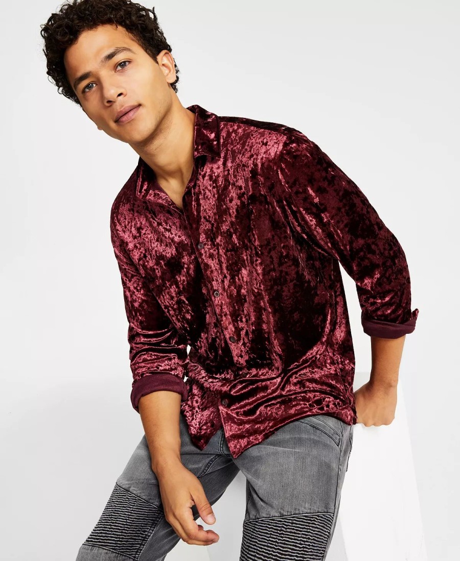 Casual Button-Down Shirts * | Inc International Concepts Men'S Crinkled Velvet Button-Up Long-Sleeve Shirt, Created For Macy'S