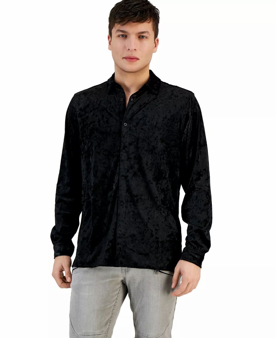 Casual Button-Down Shirts * | Inc International Concepts Men'S Crinkled Velvet Button-Up Long-Sleeve Shirt, Created For Macy'S