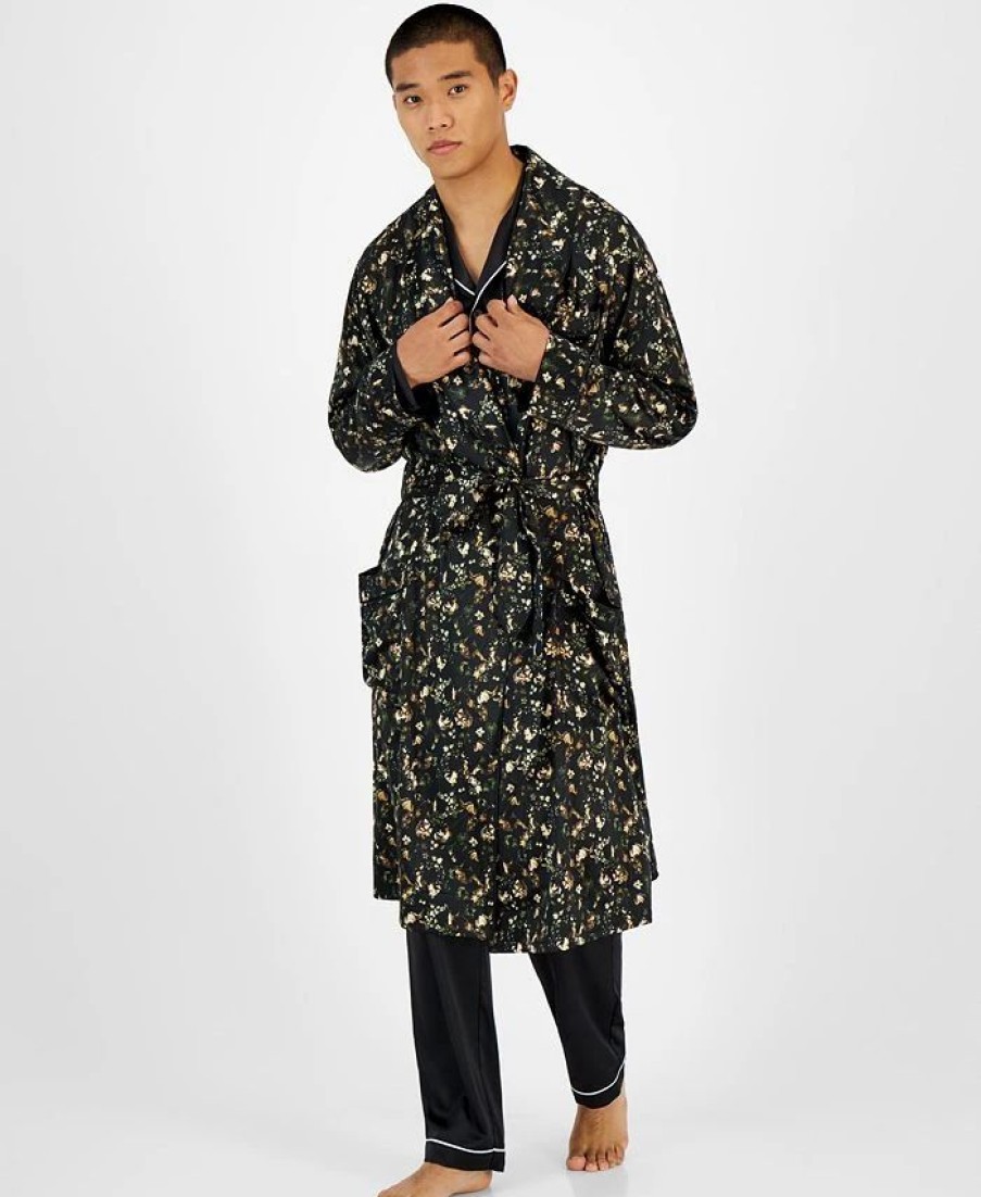 Pajamas & Robes * | Inc International Concepts .N.C. International Concepts Men'S Floral-Print Robe, Created For Macy'S Black/Green